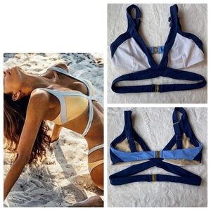 New! Les Canebiers palmier Bikini Top navy blue white 19891